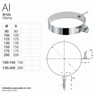 Abrazadera simple interior en Acero Inoxidable 316