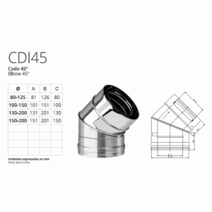 Codo concéntrico a 45grados  en Acero Inoxidable 316